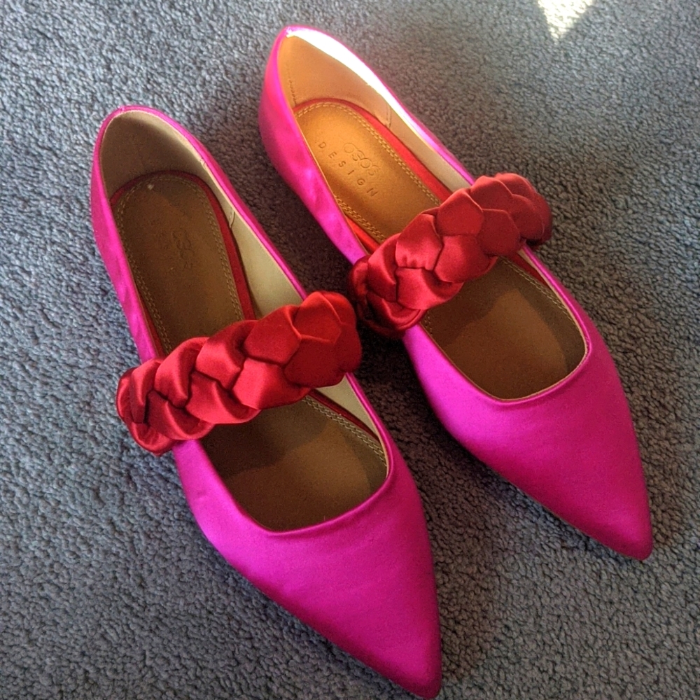 Plaited mary jane pointed ballet flats